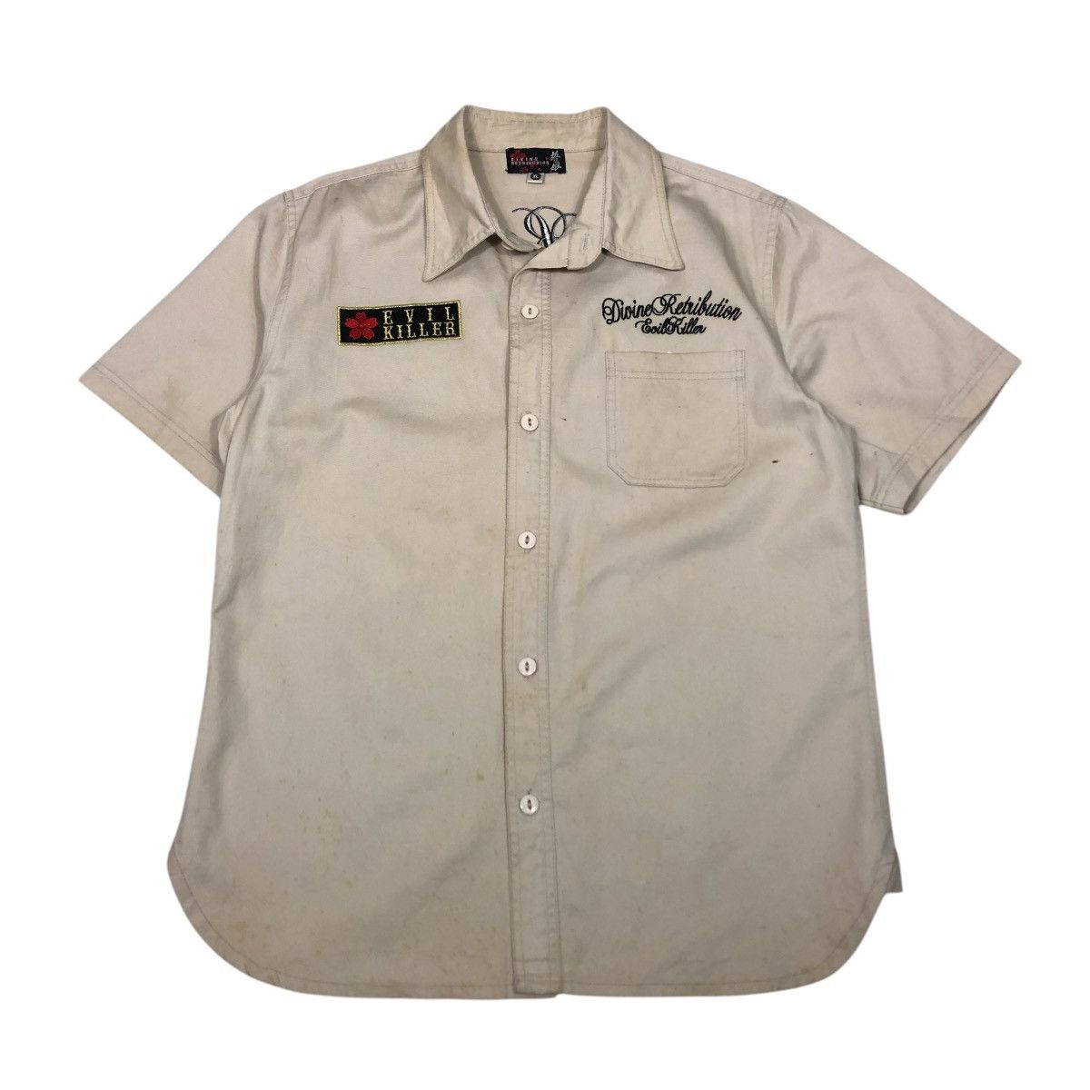 Hysteric Glamour 🔥VINTAGE WORK SHIRT BOWLING BUTTON UPS DIVINE RETRIBUTION Size US XL / EU 56 / 4 - 2 Thumbnail