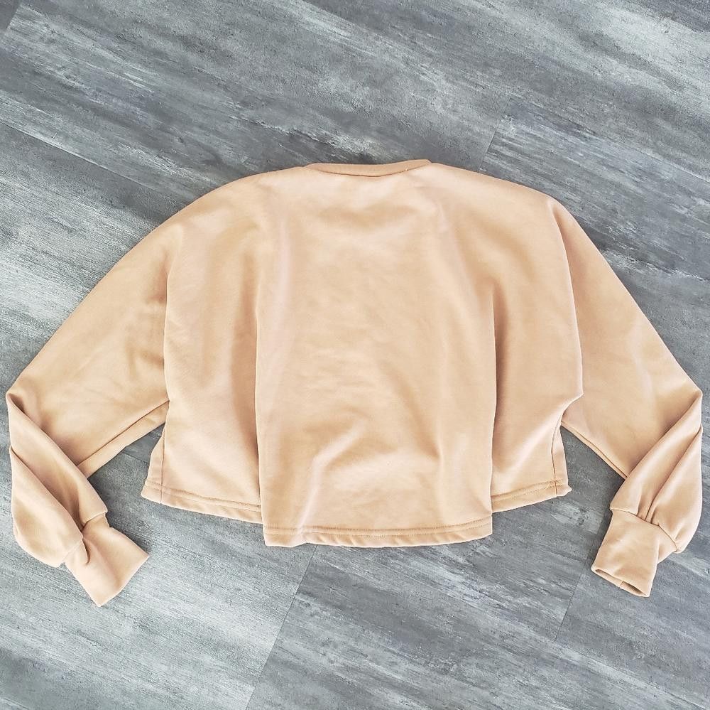 Fashion Nova Nude Cropped FN Oversized Sweater Long Sleeve Size XS / US 0-2 / IT 36-38 - 2 Thumbnail