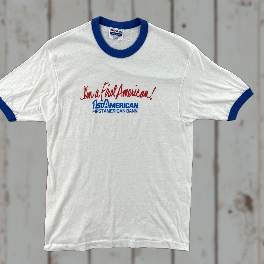 Hanes VINTAGE Hanes 50/50 White Ringer Shirt USA Made Mens L Crew Neck Short Sleeve T-Shirt Size US L / EU 52-54 / 3 - 1 Thumbnail