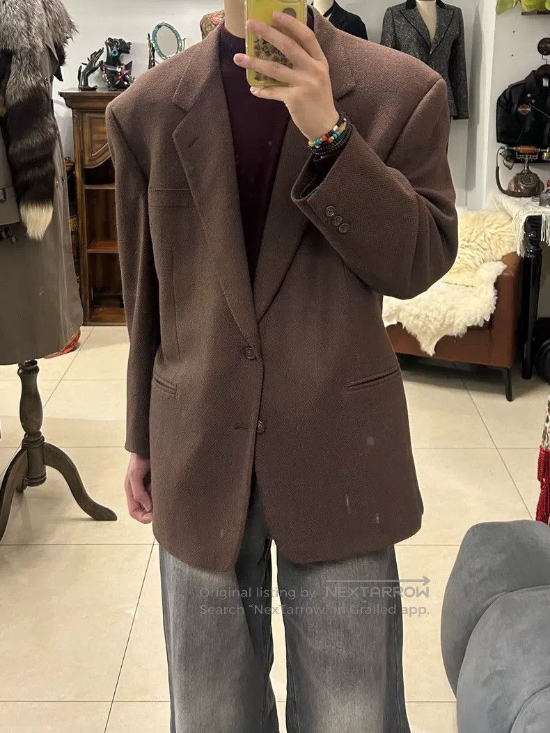 Fendi Fendi Beige Herringbone Cutaway Blazer Size 52L - 7 Thumbnail