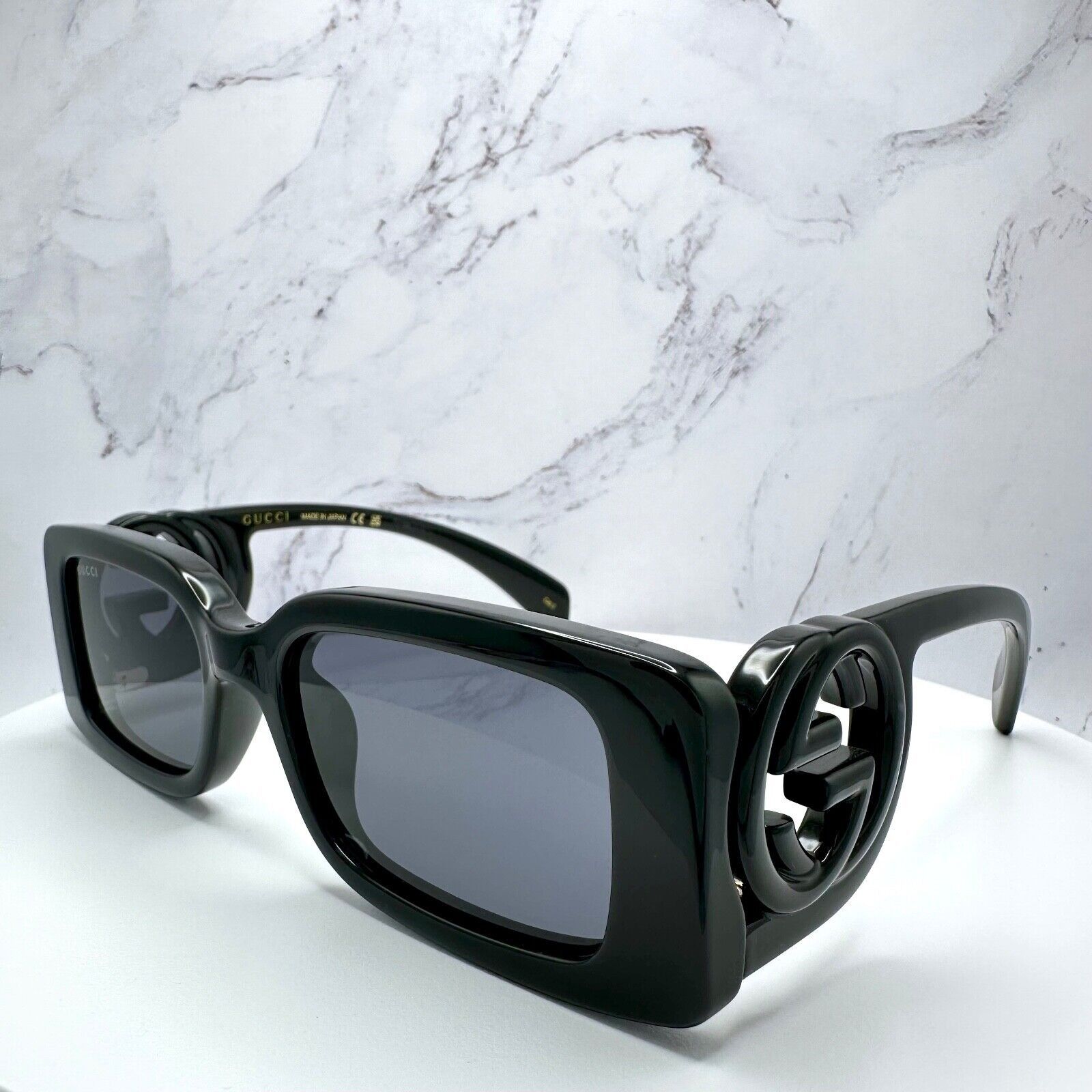 Gucci Black Sunglasses Square Interlocking GG Logo New