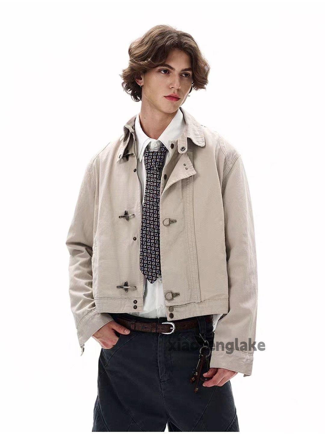 Unisex washed patchwork yuppie military cargo jacket