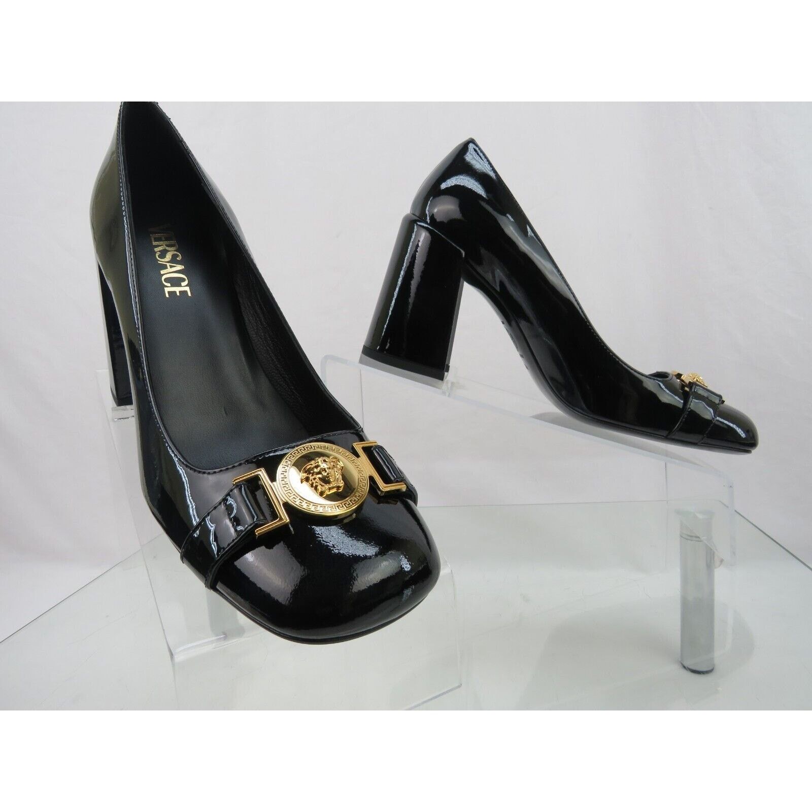 Versace VERSACE BLACK PATENT LEATHER GOLD MEDUSA HEAD PUMPS 37 7 Size US 7 / IT 37 - 9 Thumbnail