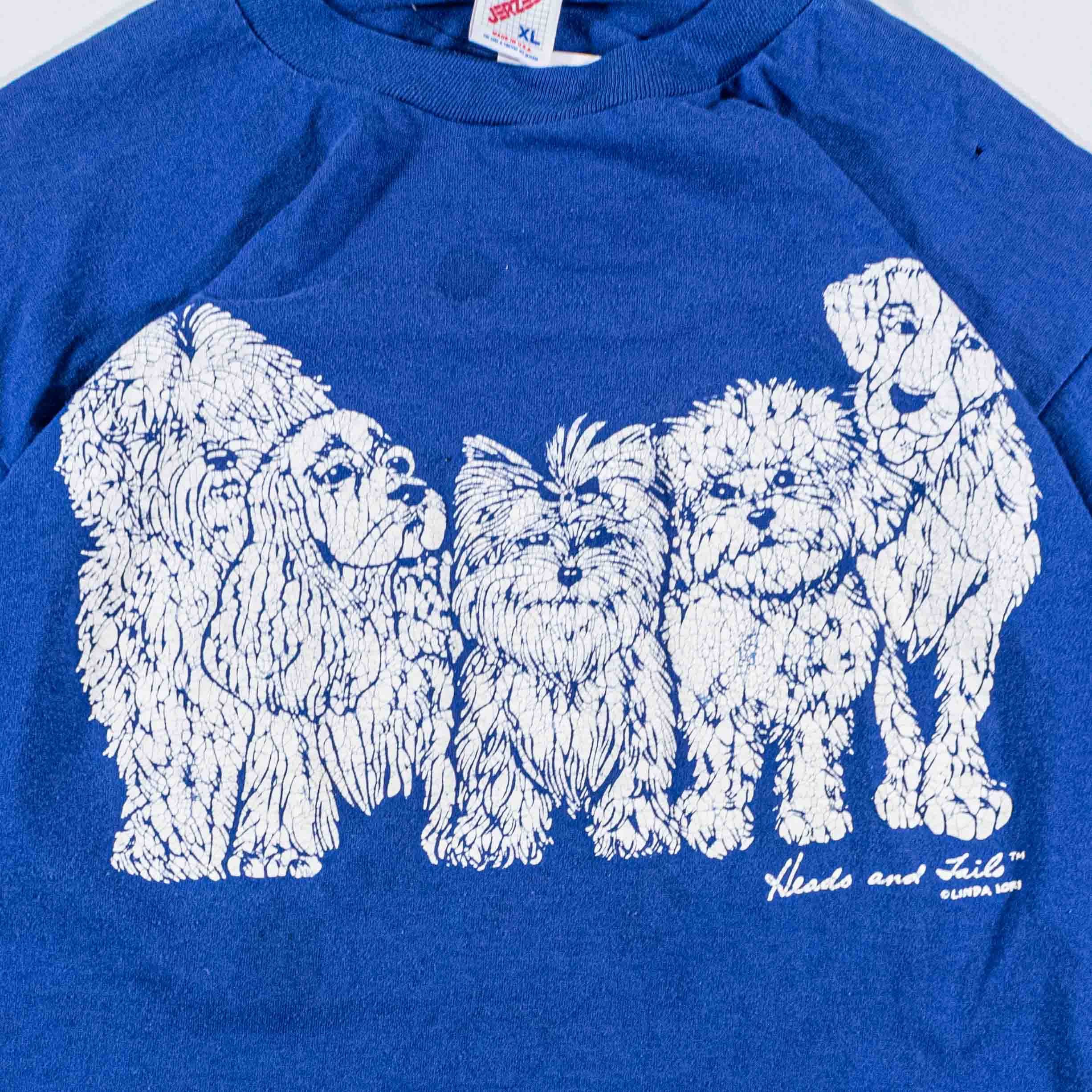 Vintage Dogs T-Shirt Linda Lori Heads & Tails 90s Graphic Art Size US L / EU 52-54 / 3 - 4 Thumbnail