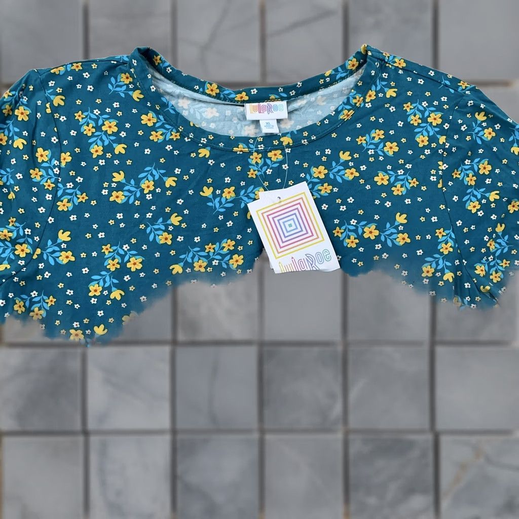 Vintage LuLaRoe Alli Shirt Womens XL Teal Floral Rayon Spandex Short Sleeve Crewneck Top Shirt Womens XL Floral Blue Crew Neck 90s Inspired Size XL / US 12-14 / IT 48-50 - 1 Thumbnail
