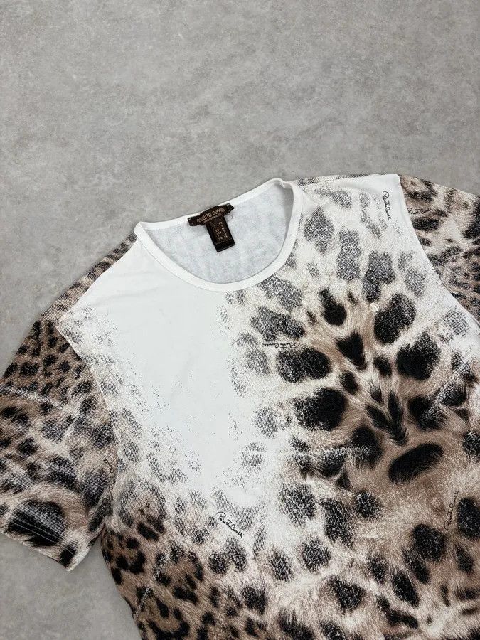 Roberto Cavalli 2000s Roberto Cavalli White Leopard Print T-Shirt Size S / US 4 / IT 40 - 5 Thumbnail