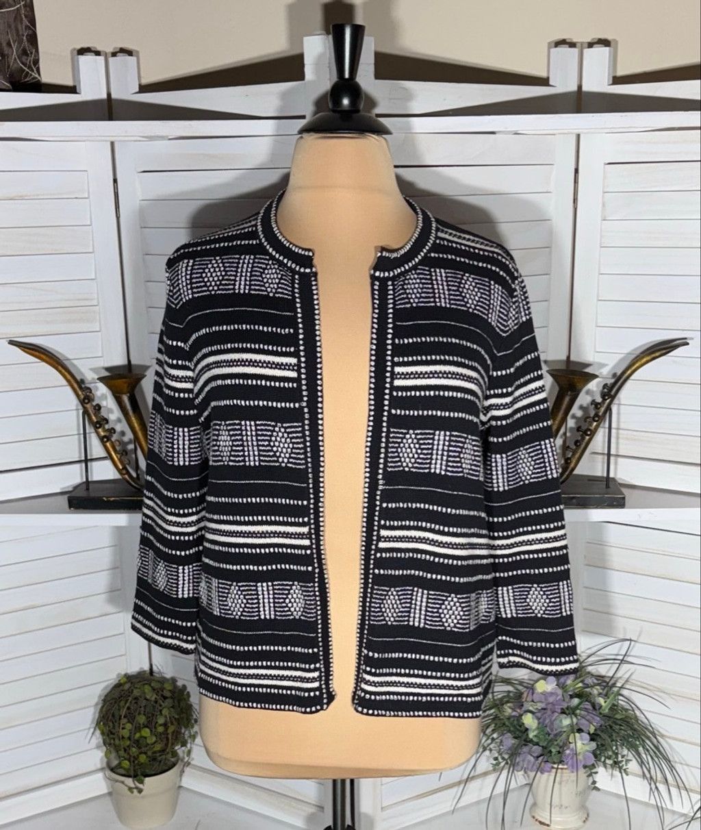 Vintage Loft boho cardigan black white diamond knit open style XL Size XL / US 12-14 / IT 48-50 - 1 Thumbnail