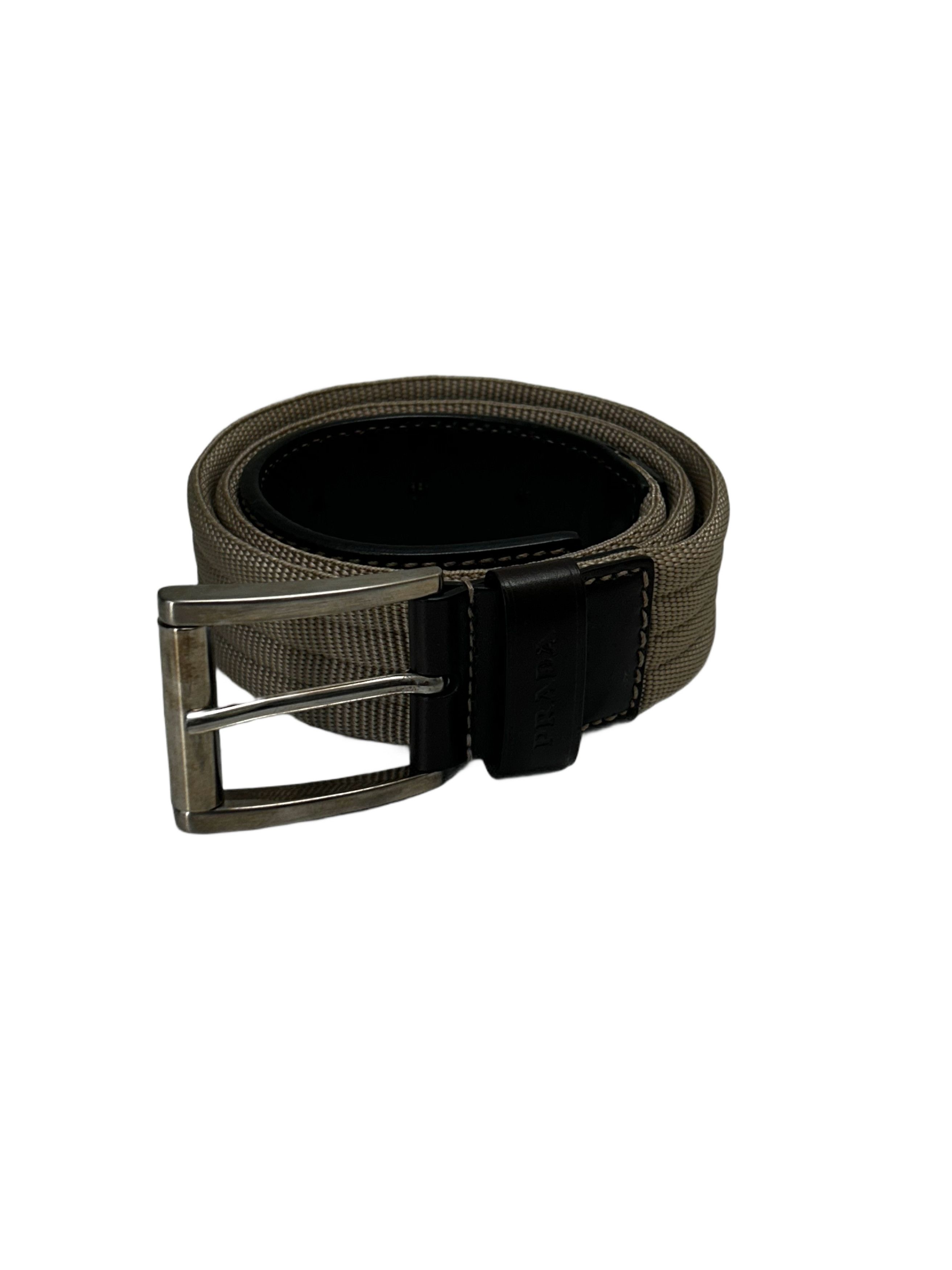 Prada Prada Beige Nylon NotchBuckleBeltWithLeather Strap Fastening Size 28 - 2 Thumbnail