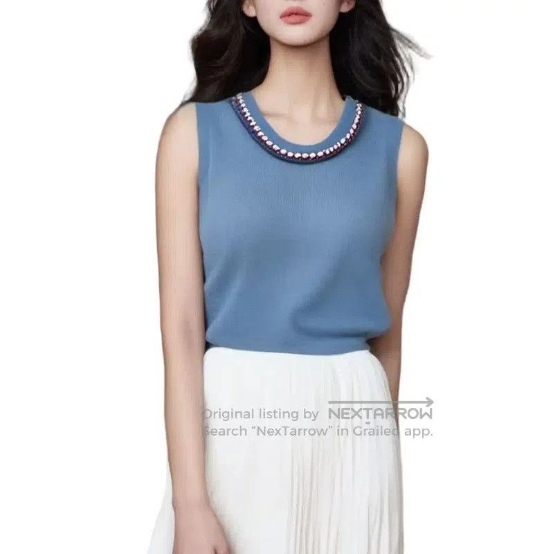 Chanel Chanel Summer Blue Cotton Sleeveless Top . Size S / US 4 / IT 40 - 1 Thumbnail