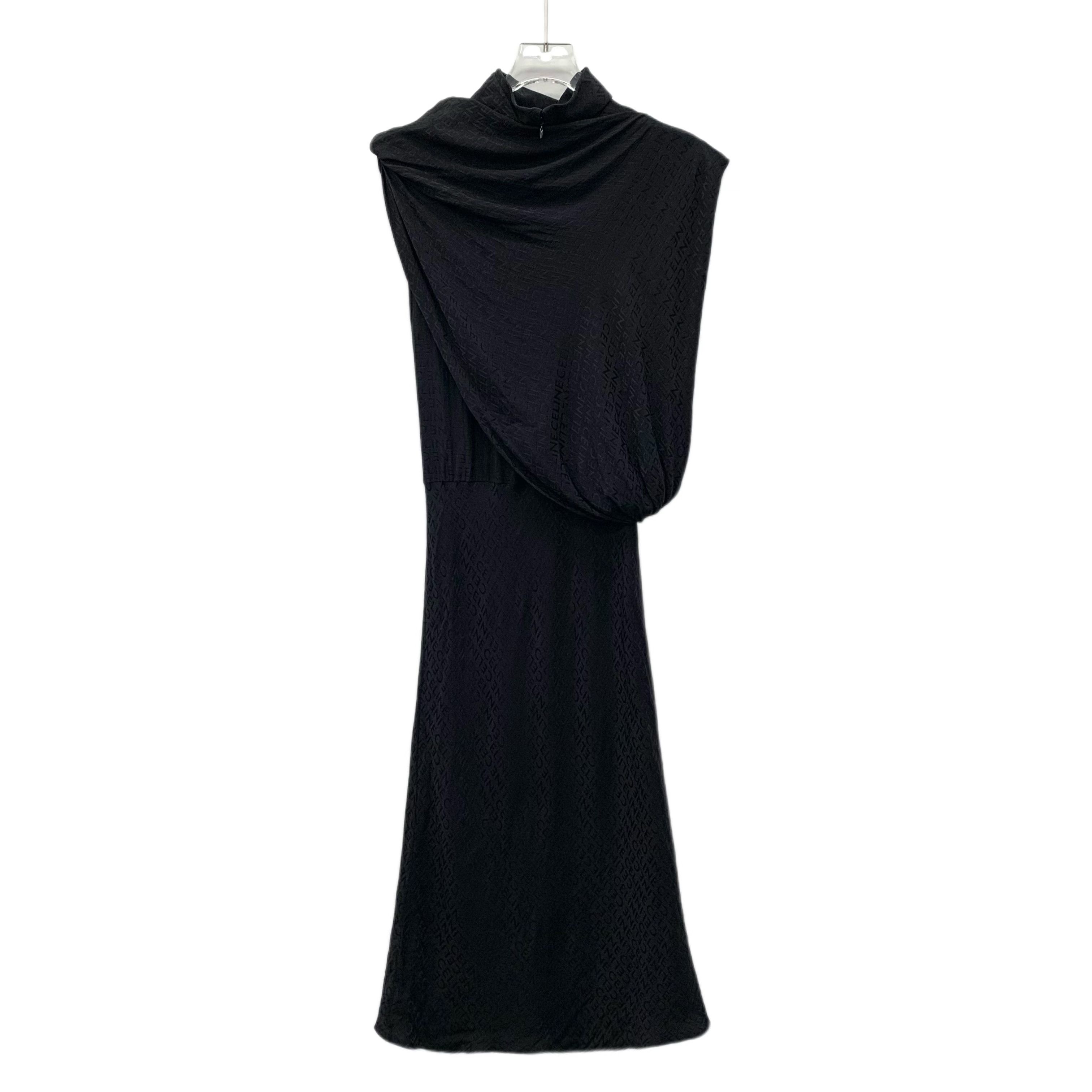 Celine Celine Black Logo Print Silk Asymmetric Dress S Size S / US 4 / IT 40 - 5 Thumbnail