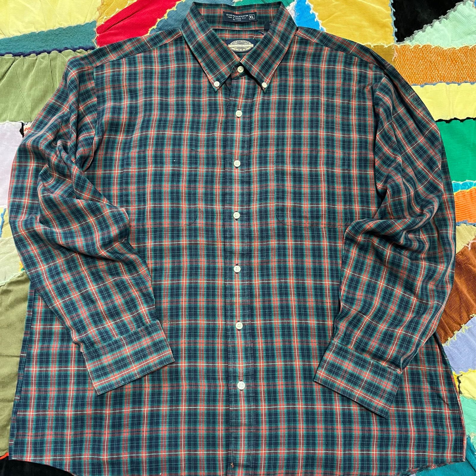 Towncraft Vintage Towncraft Red/Navy/Green Button Up Long Sleeve Shirt Size US XL / EU 56 / 4 - 1 Thumbnail