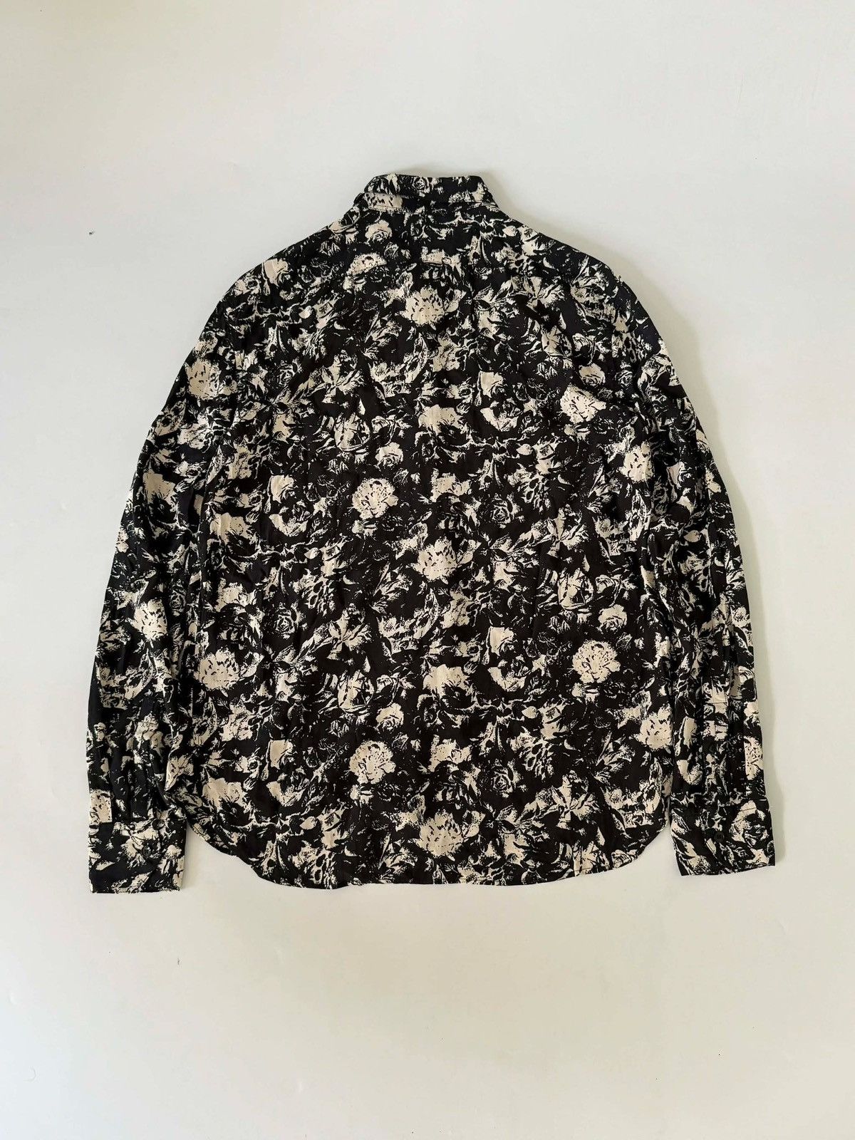 Saint Laurent Paris Saint Laurent Black & White French Rose Print Silk Shirt Size US M / EU 48-50 / 2 - 2 Thumbnail