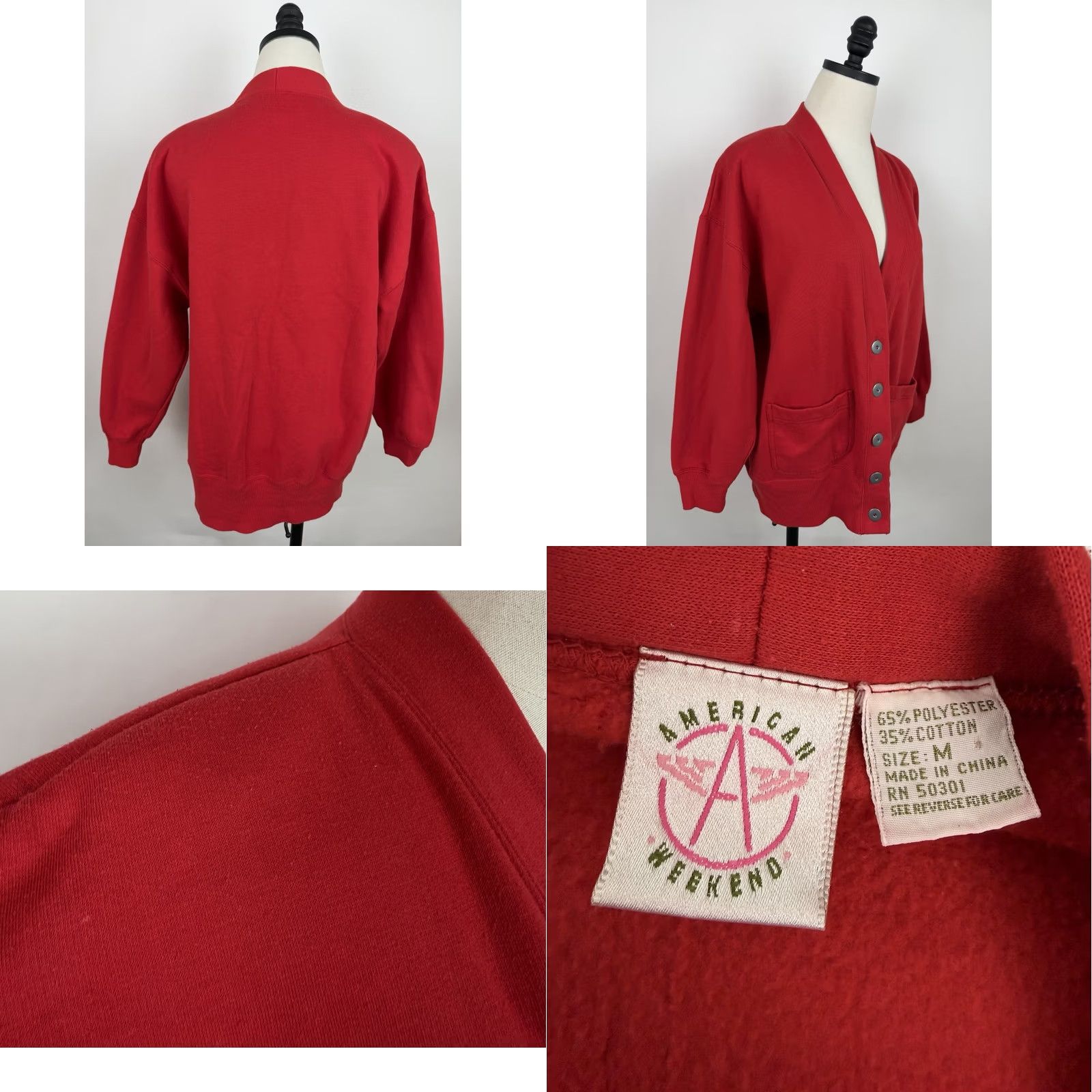 Vintage VINTAGE Cardigan Sweatshirt Womens Medium Red Knit Pockets 90s Teacher Minimal Size M / US 6-8 / IT 42-44 - 8 Thumbnail