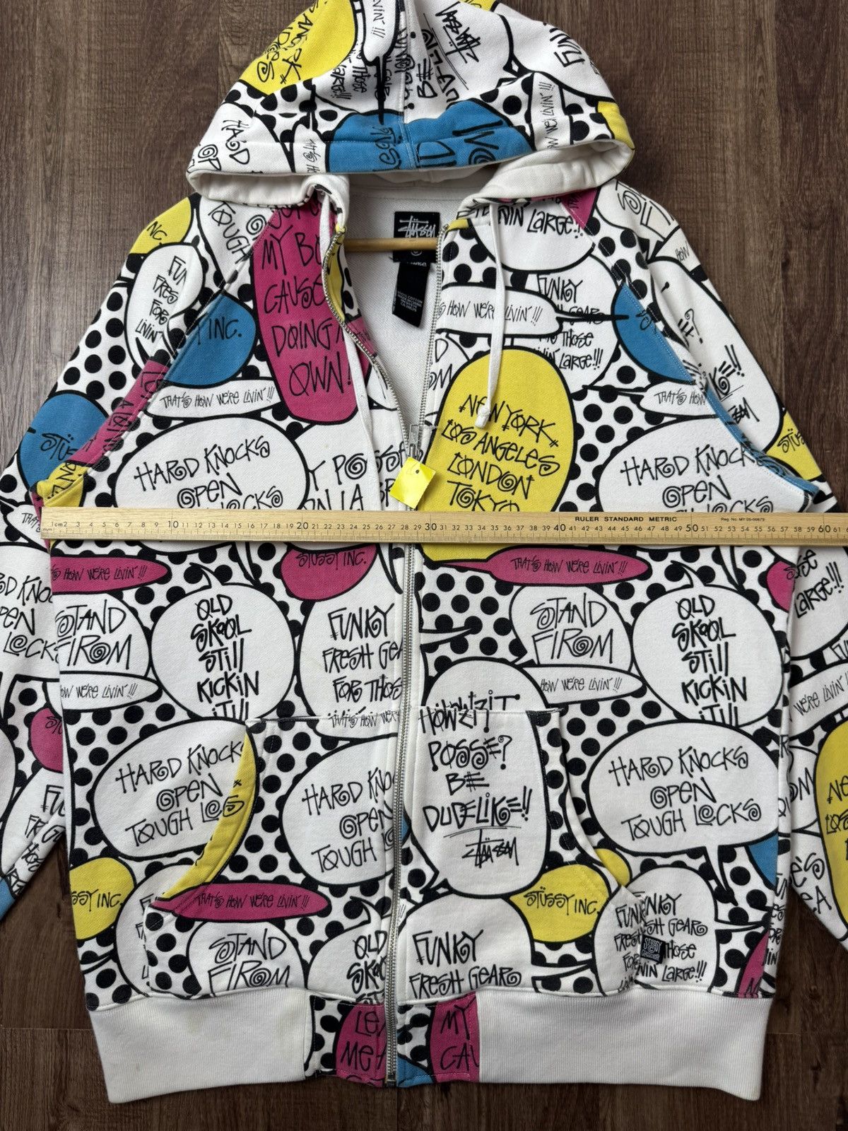 Stussy VINTAGE STUSSY SPEECH BUBBLE STAND FIRM FULL PRINT hoodie Size US XL / EU 56 / 4 - 11 Thumbnail