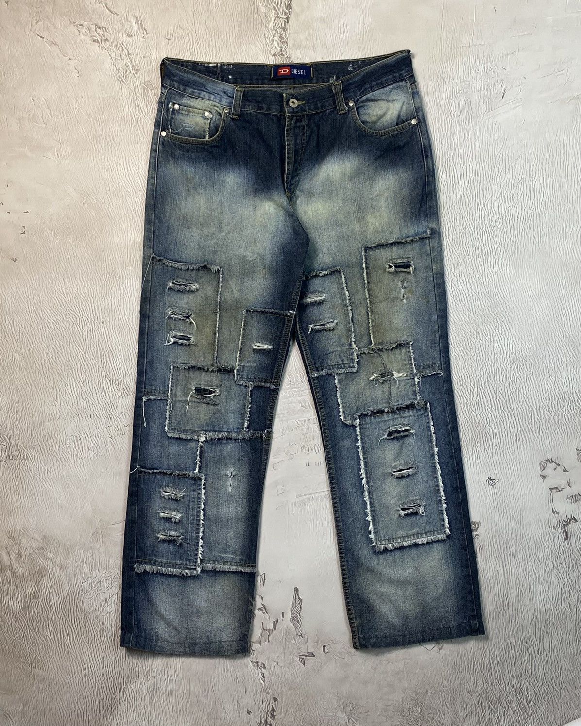 image of 20471120 x Avant Garde Diesel Vintage Faded Patchwork Distressed Y2K Baggy Jeans in Blue (Size 33)