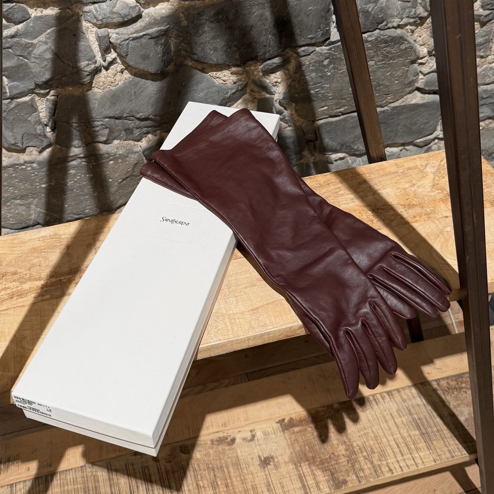 Yves Saint Laurent Saint Laurent Burgundy Leather Long Gloves - Size 7.5 Size ONE SIZE - 1 Thumbnail