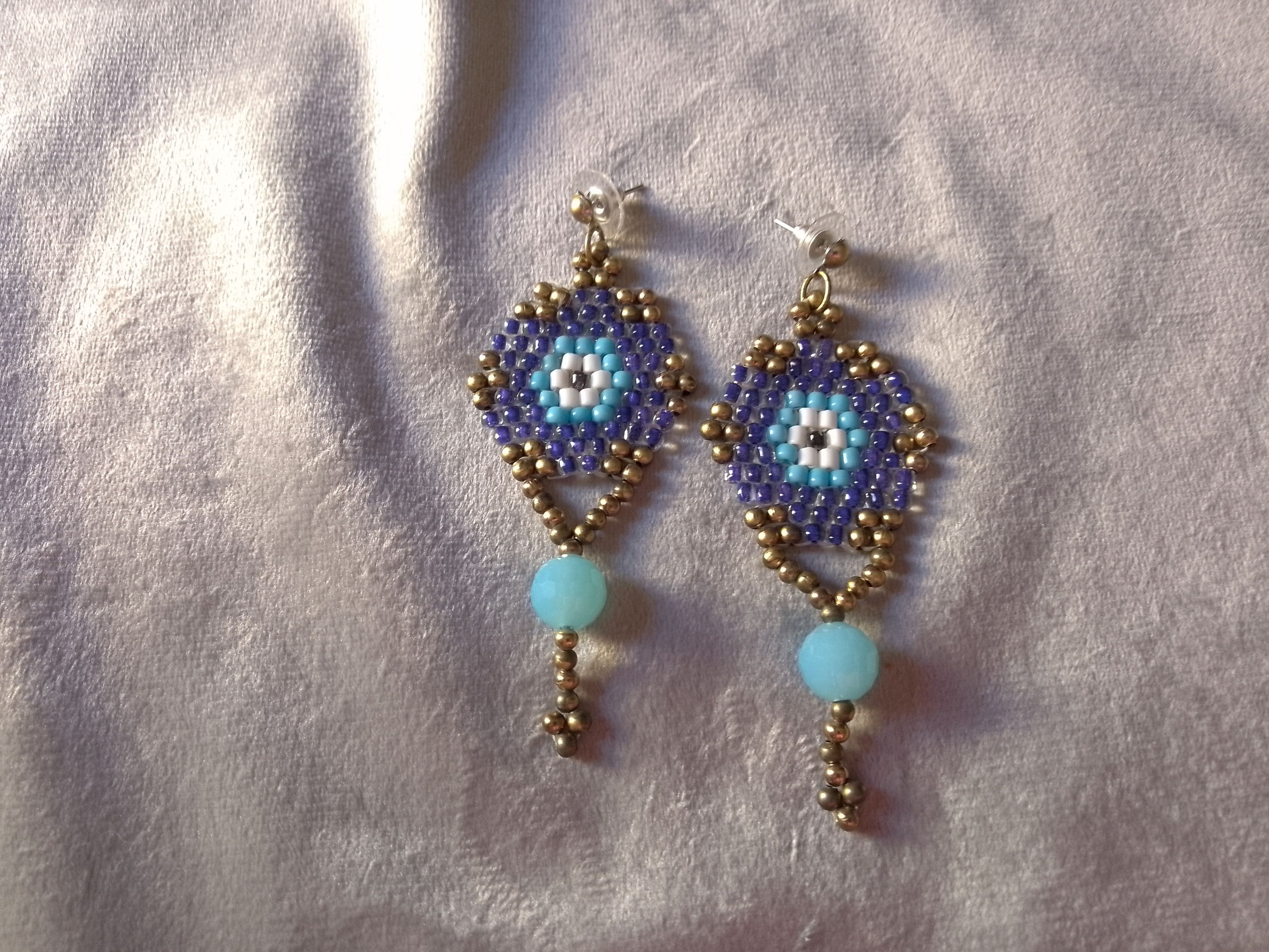 Handmade Earrings Eye Shaped Beaded Blue Crystal Lucky Charm Size ONE SIZE - 4 Thumbnail