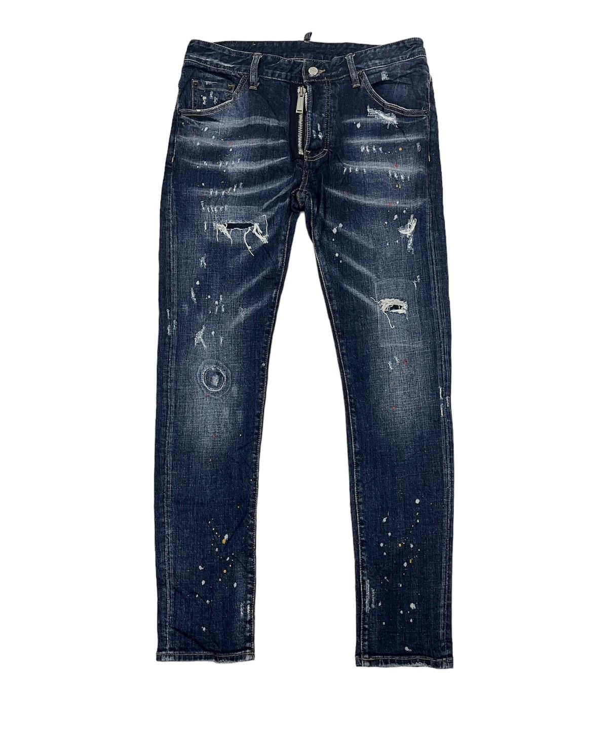 Designer × Dsquared2 Dsquared2 Distress Paint Splatter Ripped Slim Fit Jeans Size US 34 / EU 50 - 2 Thumbnail
