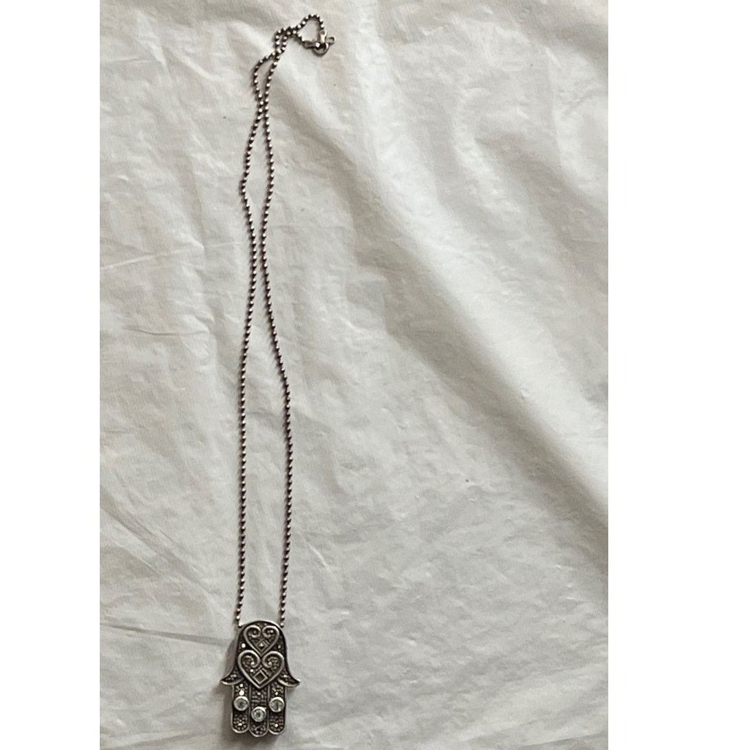 Other Vintage 925 Silver Hamsa Hand heart pendant Brooch necklace Size ONE SIZE - 3 Thumbnail
