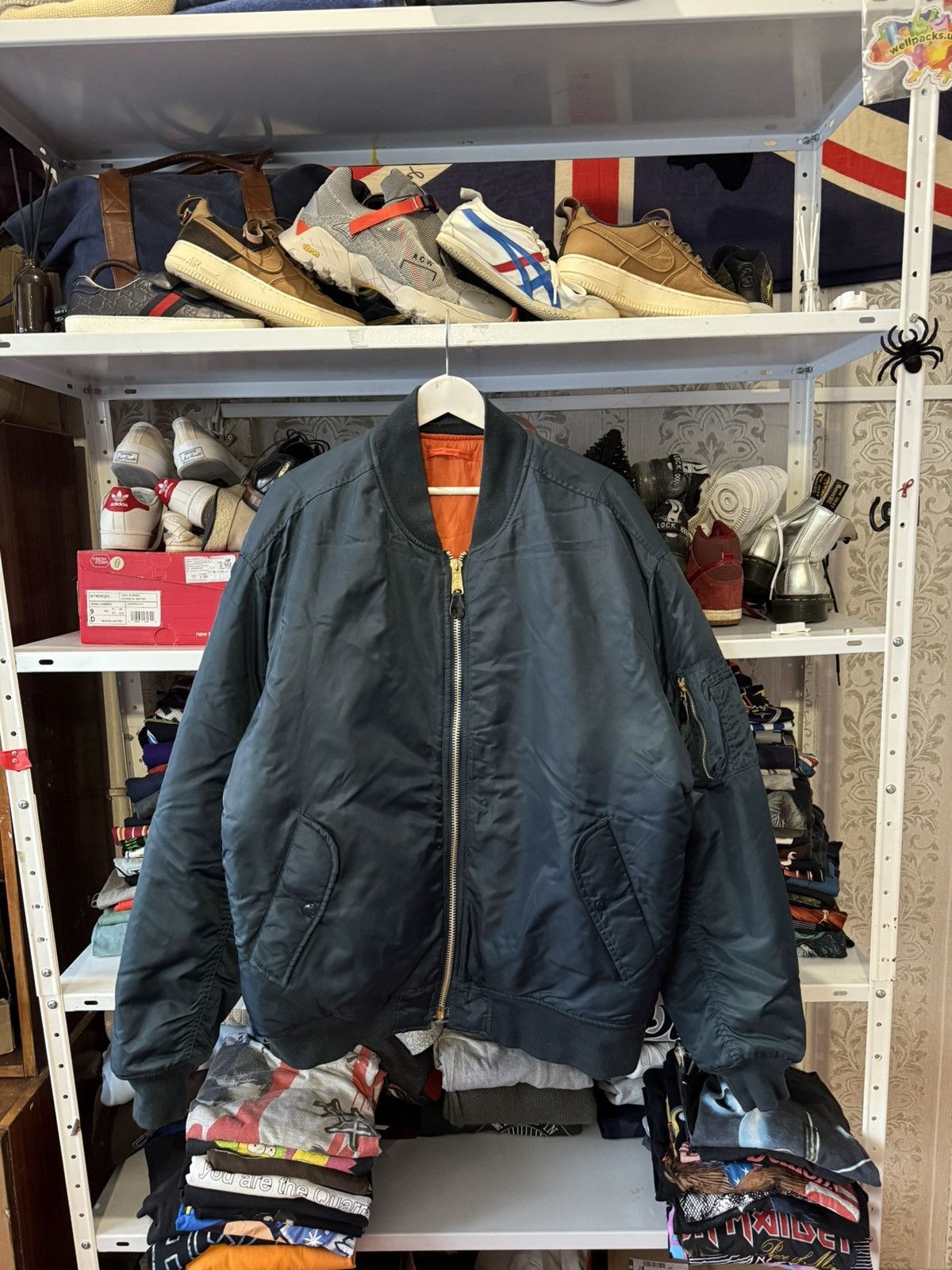 ALPHA INDUSTRIES MA-1 USA L リバーシブル y2k VTG Alpha Industries MA-1 Jacket Reversible Military Bomber Blue