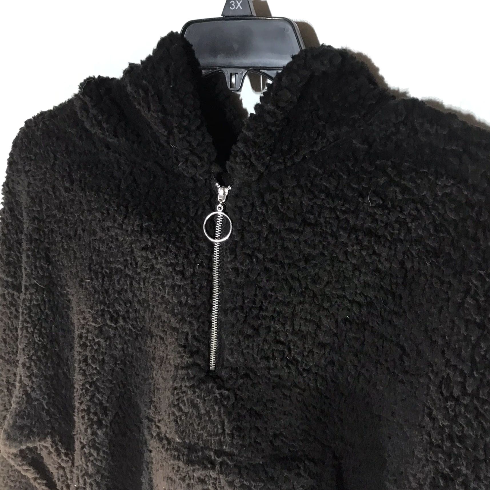 Vintage Love Tree Black Faux Fur 1/4 Zip Hooded Cropped Pullover Womens Size M New Jacket Coat Short Sleeve Regular Fit Black Size M / US 6-8 / IT 42-44 - 2 Thumbnail