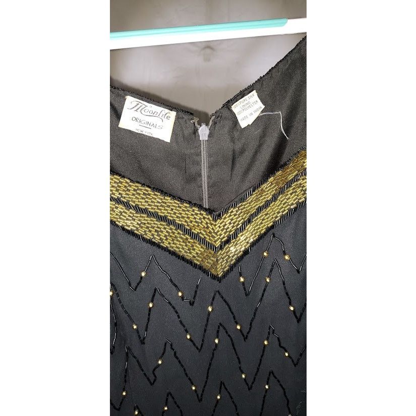Other Moonlife Originals Black Gold Beaded Silk Dress Size 14 Size XL / US 12-14 / IT 48-50 - 3 Thumbnail