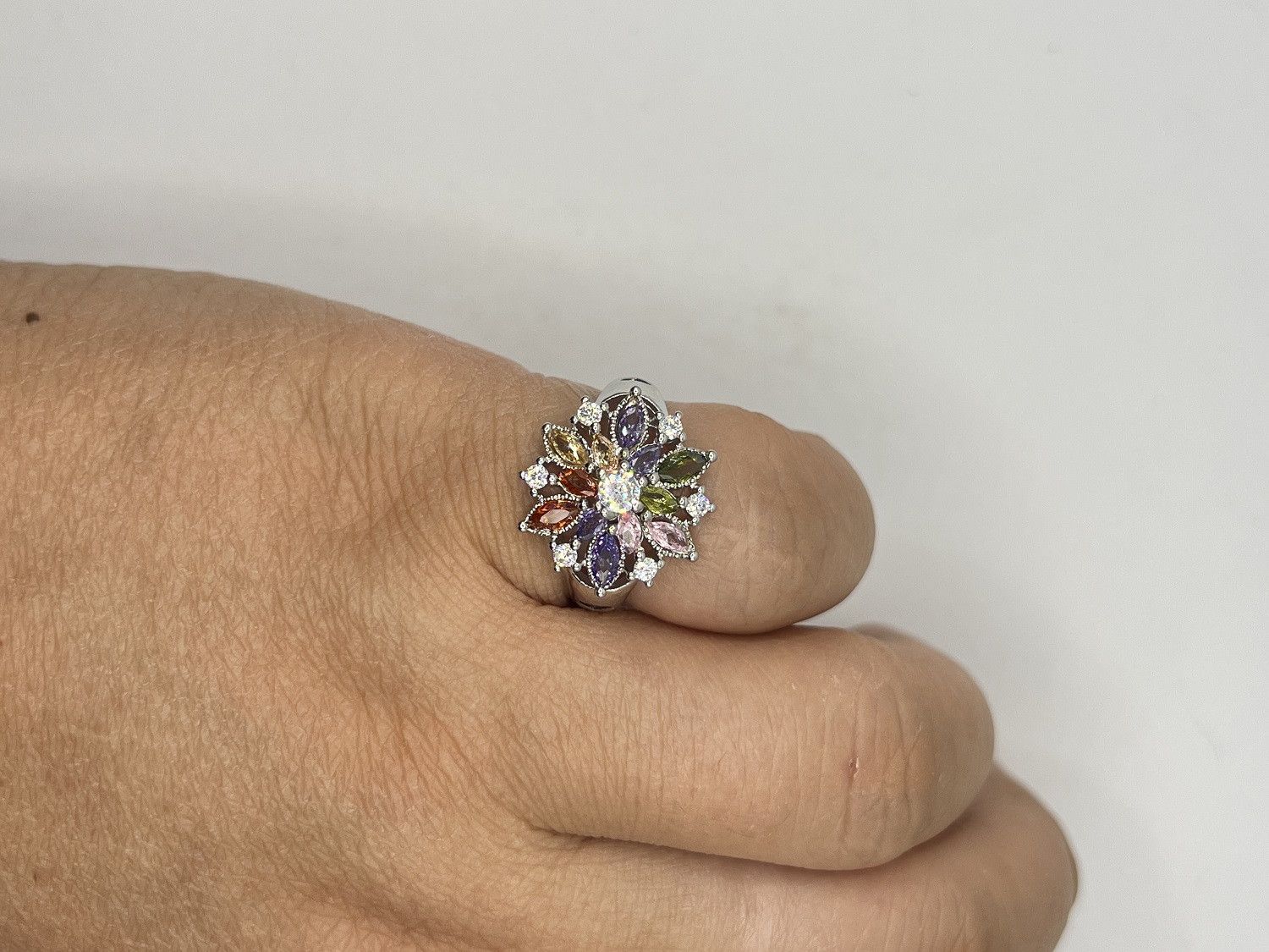 Jewelry Rainbow Czs Flower Silver Ring - Size 7 Size ONE SIZE - 5 Thumbnail