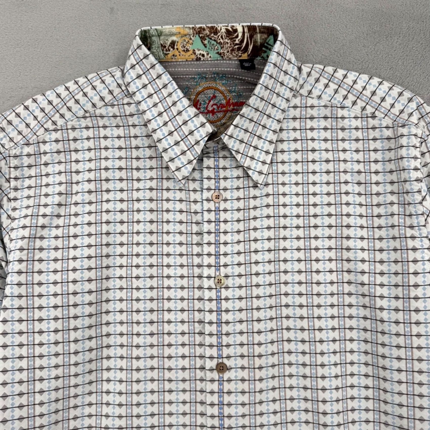 Robert Graham Robert Graham Mens Geometric Diamond Print Button Down Silk Trim Shirt L Size US L / EU 52-54 / 3 - 3 Thumbnail