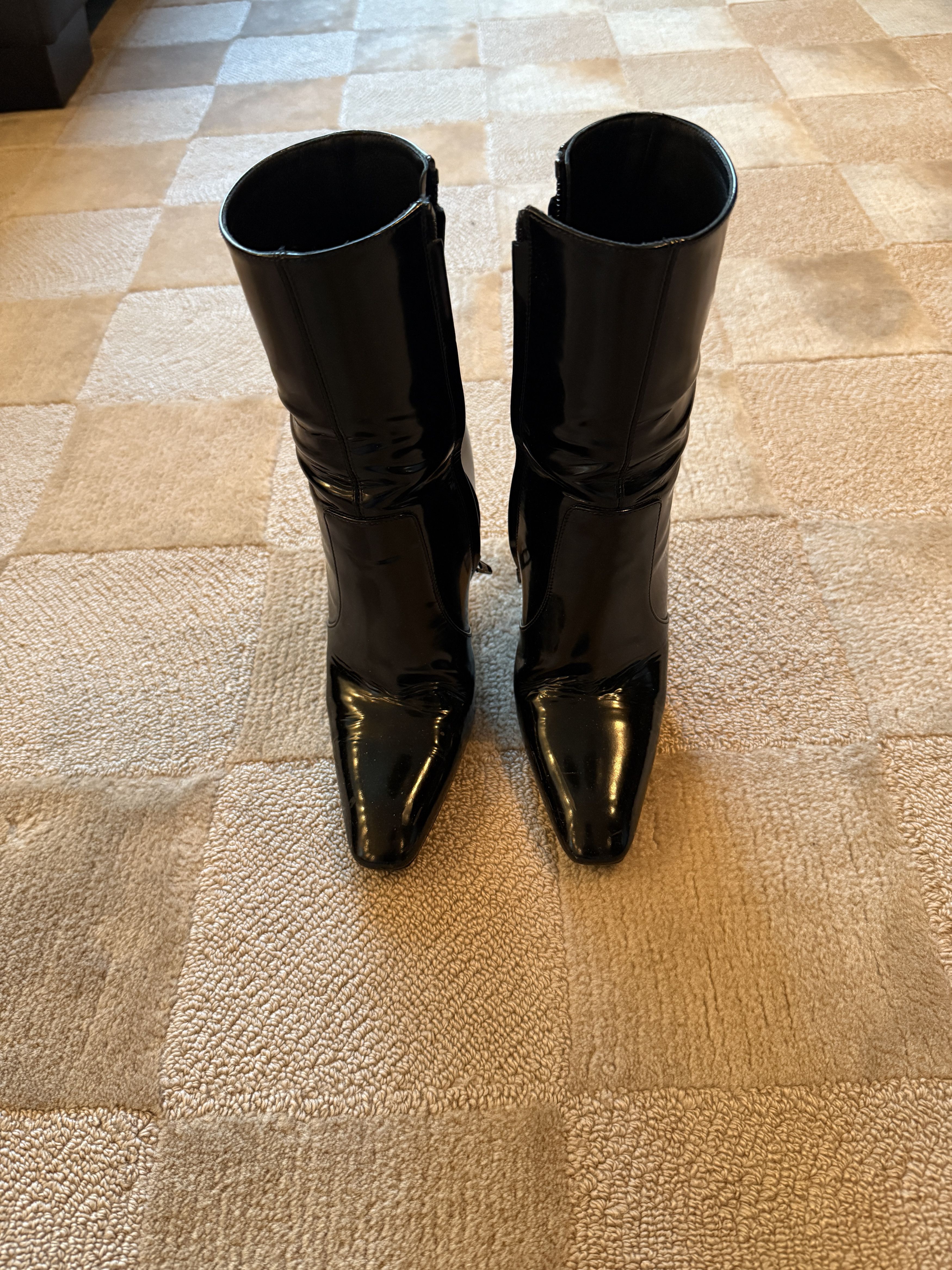 Saint Laurent Paris Saint Laurent Patent Leather Ankle Boots – Size 36 Gold Heel Size US 6 / IT 36 - 1 Thumbnail