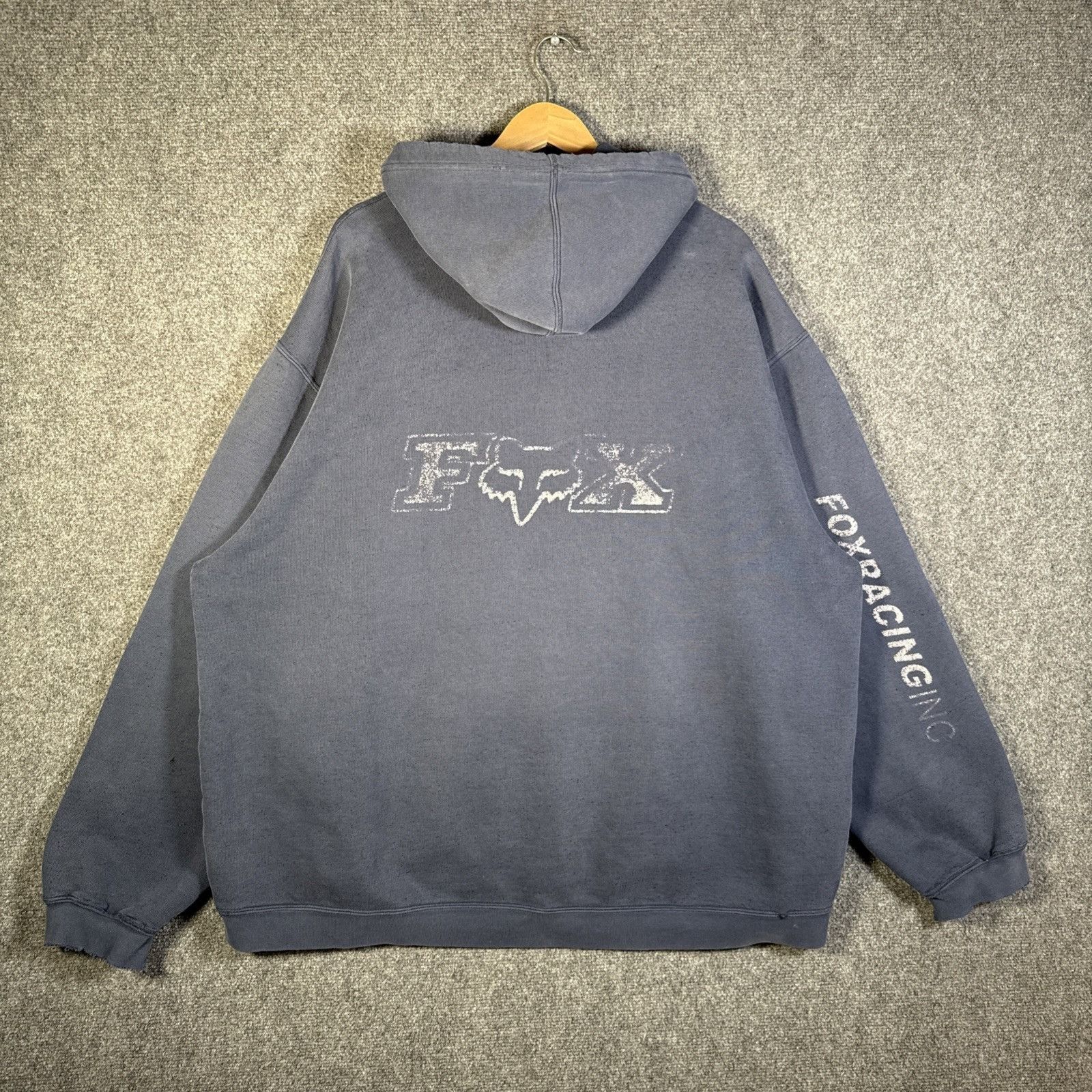 Fox Racing Vintage Fox Racing Hoodie Mens 2XL Navy 90s Baggy Motorsport ...