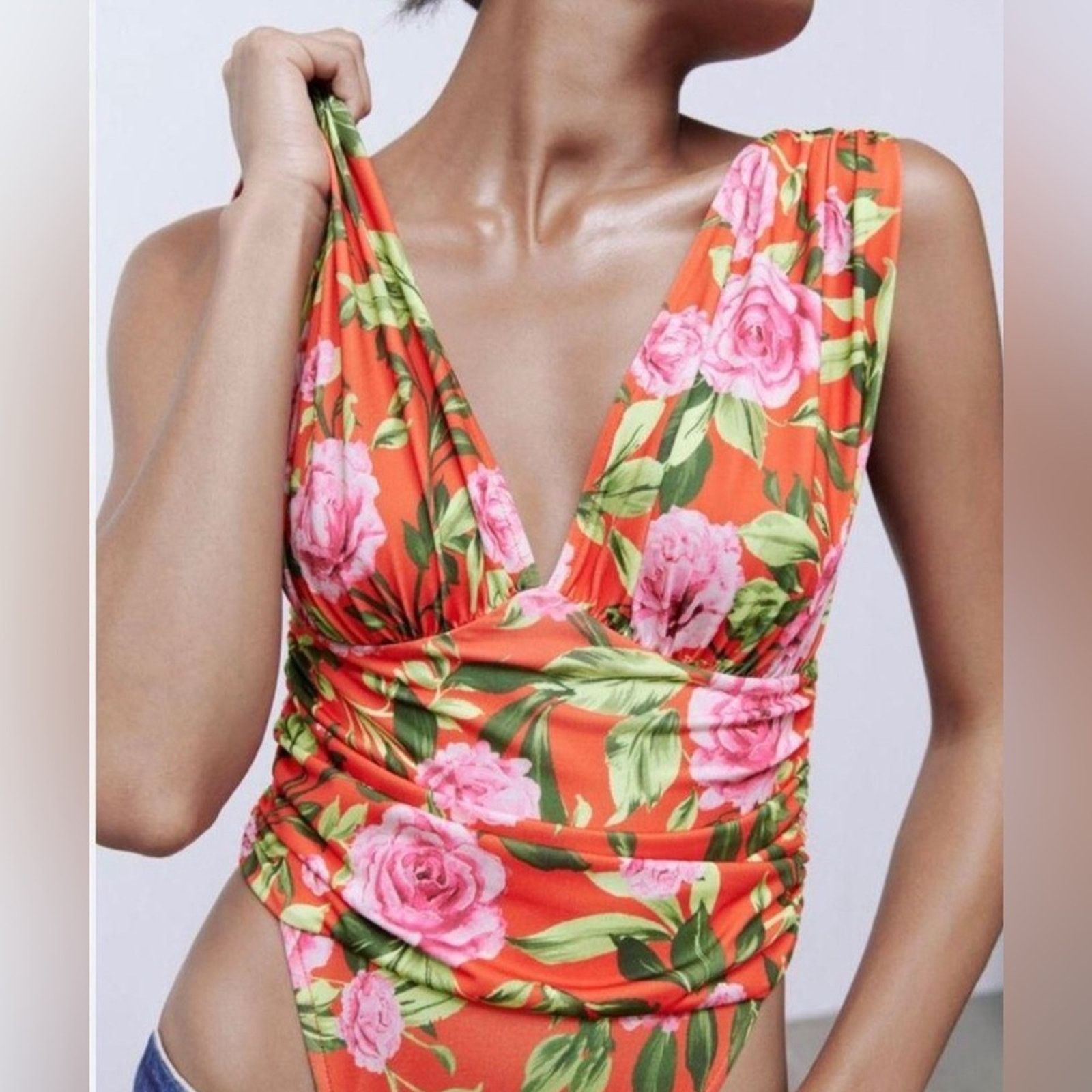 Zara Zara Draped Floral Print Bodysuit Size S / US 4 / IT 40 - 3 Thumbnail