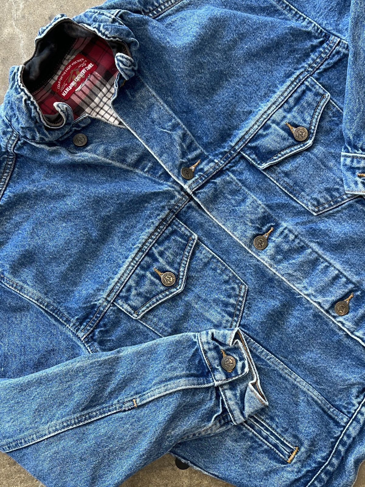Vintage 90s Marlboro Leather Collar Denim Jacket Medium