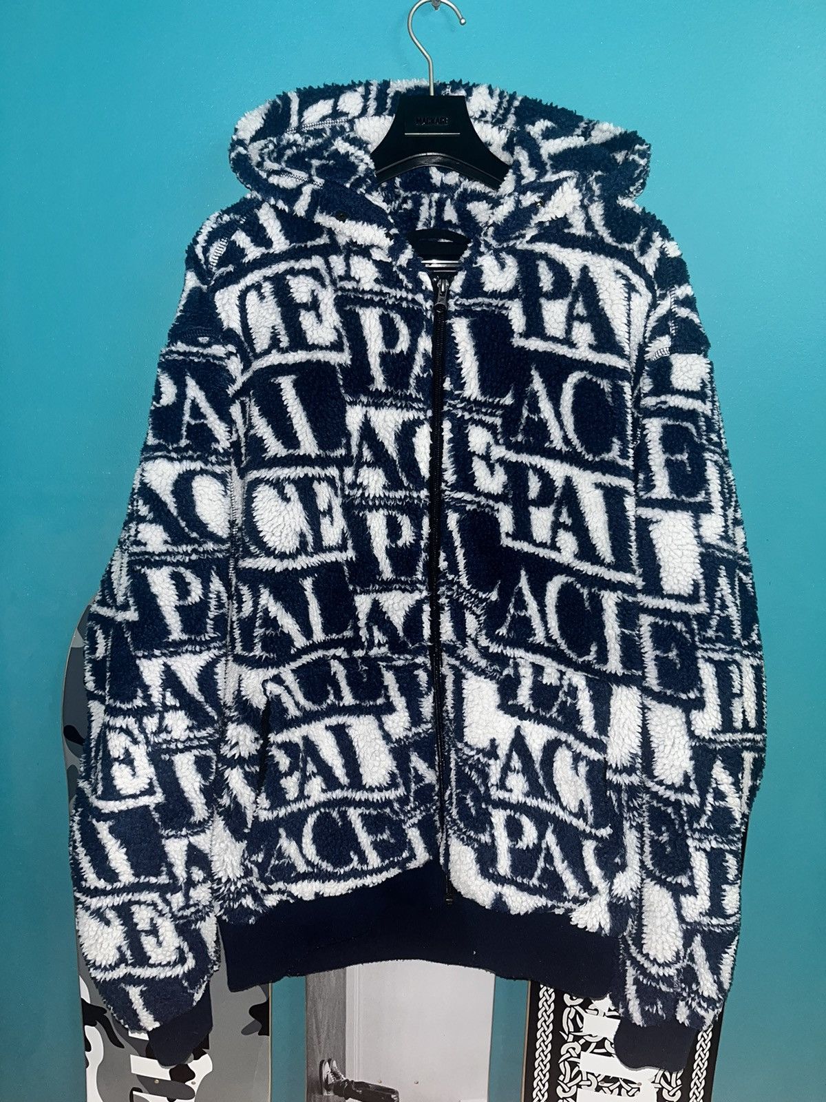 image of Palace J-Ard Fleece Jacket Navy/white Size M in White/Blue, Men's