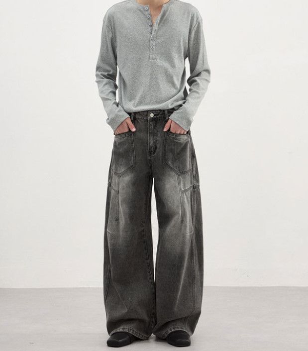 Japanese Brand American retro men's high street baggy washed jeans Size US 32 / EU 48 - 1 Thumbnail