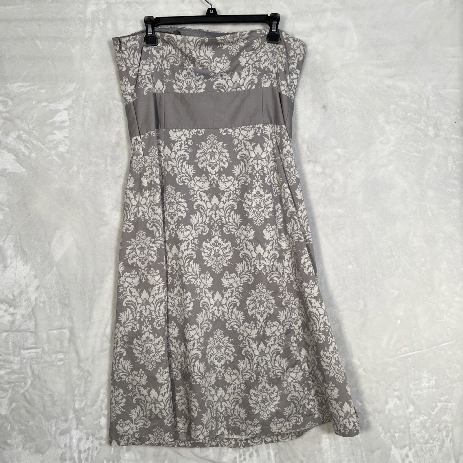 Loft Ann Taylor LOFT Strapless Summer Dress Gray White Floral Size XL / US 12-14 / IT 48-50 - 12 Thumbnail