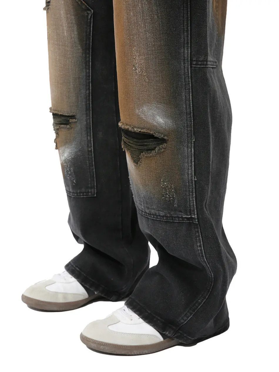 Japanese Brand Retro graffiti straight leg patchwork ripped jeans Size US 32 / EU 48 - 2 Thumbnail