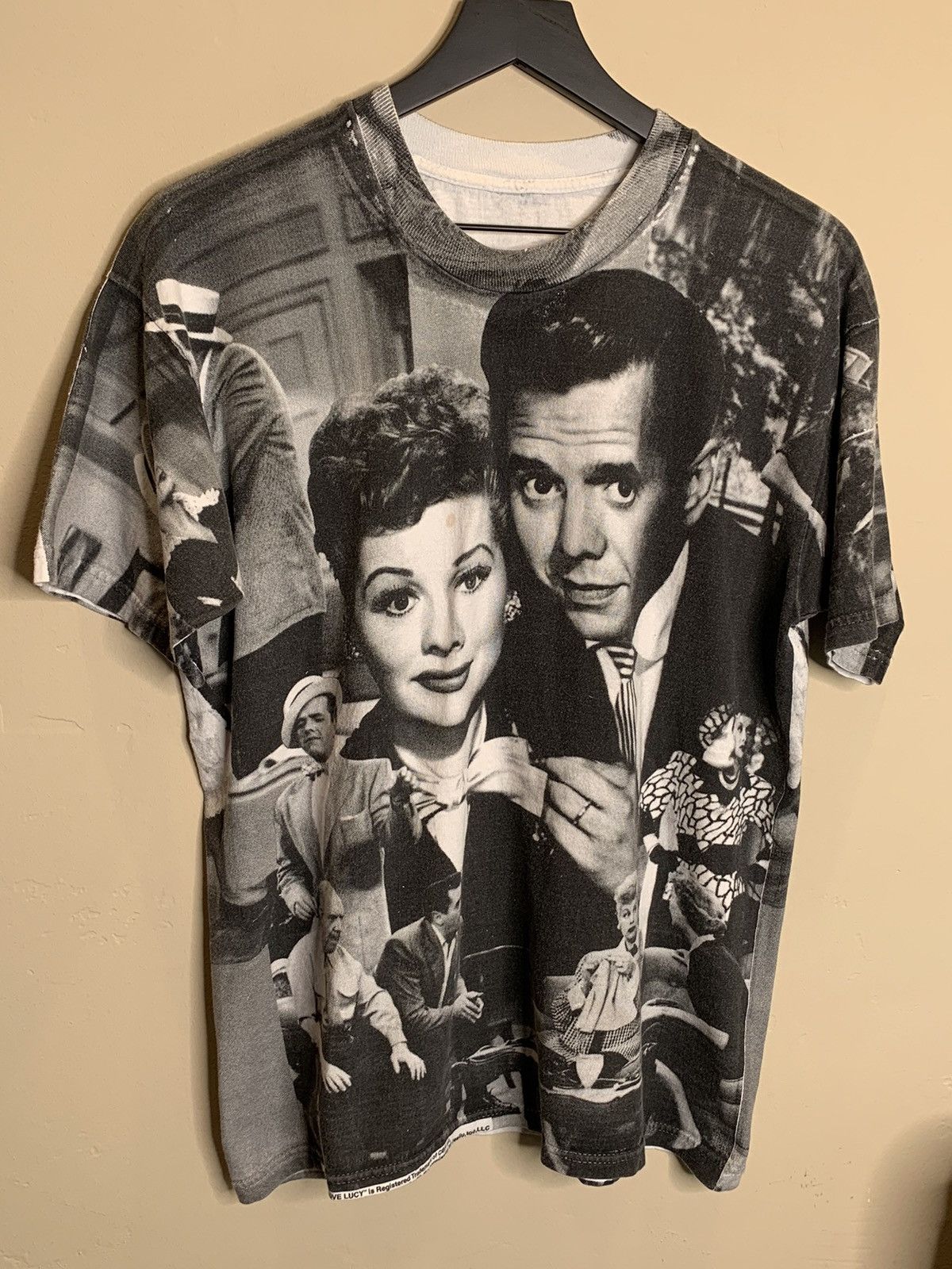 image of Art Vintage I Love Lucy Aop All Over Print Tv Show Shirt in Black/White, Men's (Size Medium)