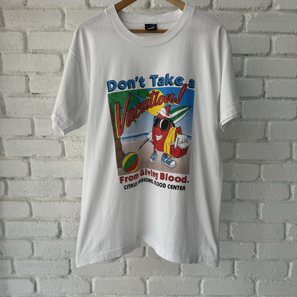 image of Vintage Blood Donation Tee in White, Men's (Size Large)