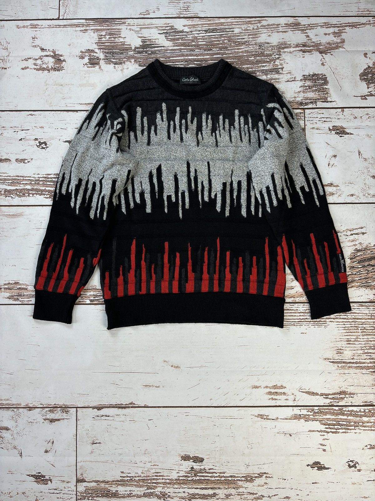 image of Carlo Colucci Vintage Sweater Wool Jumper in Black Red White, Men's (Size Medium)