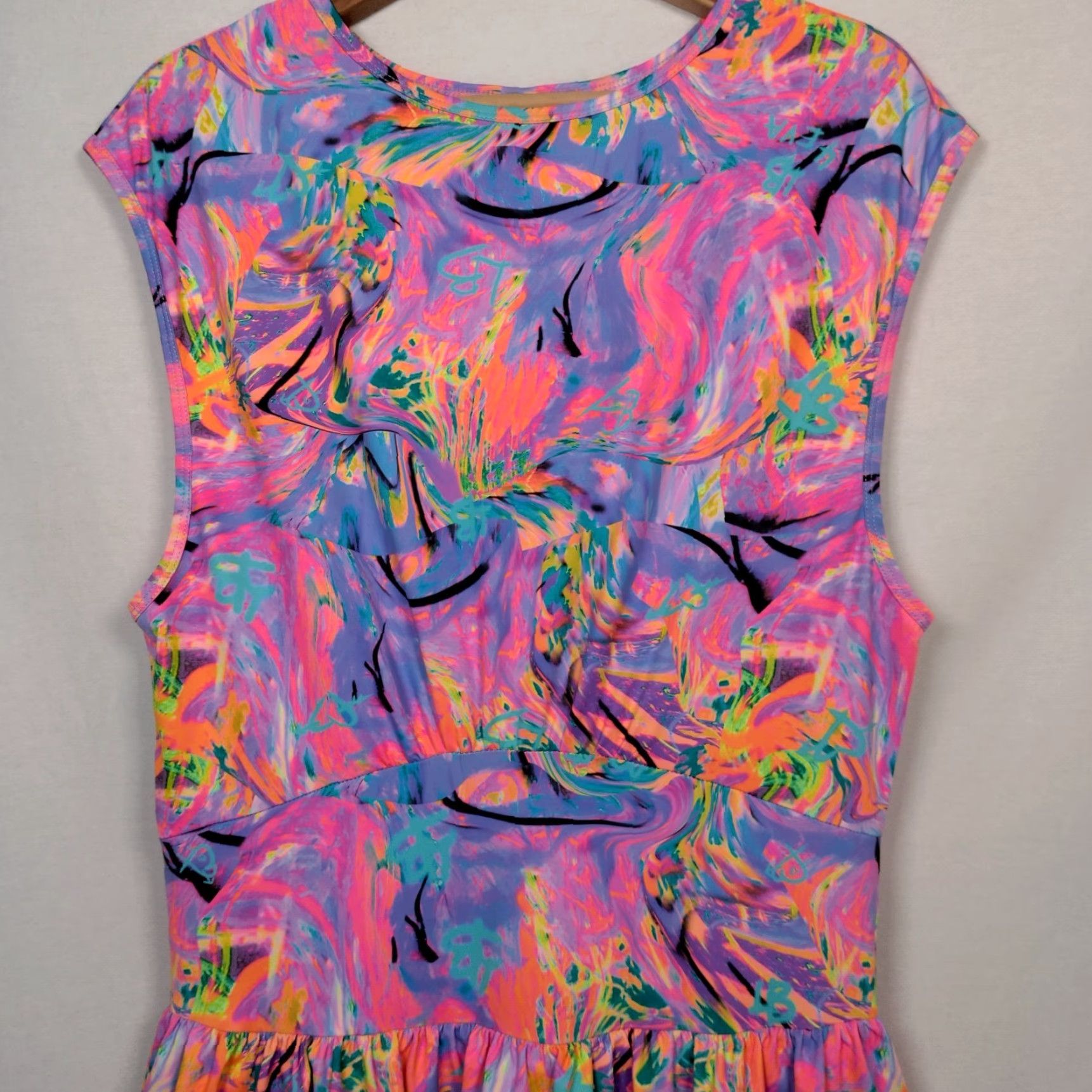 Vintage Lisa Blue Call Of The Whale Dress AUS UK 14 US 10 Beach Ruffle Psychedelic Swirl Size L / US 10 / IT 46 - 4 Thumbnail