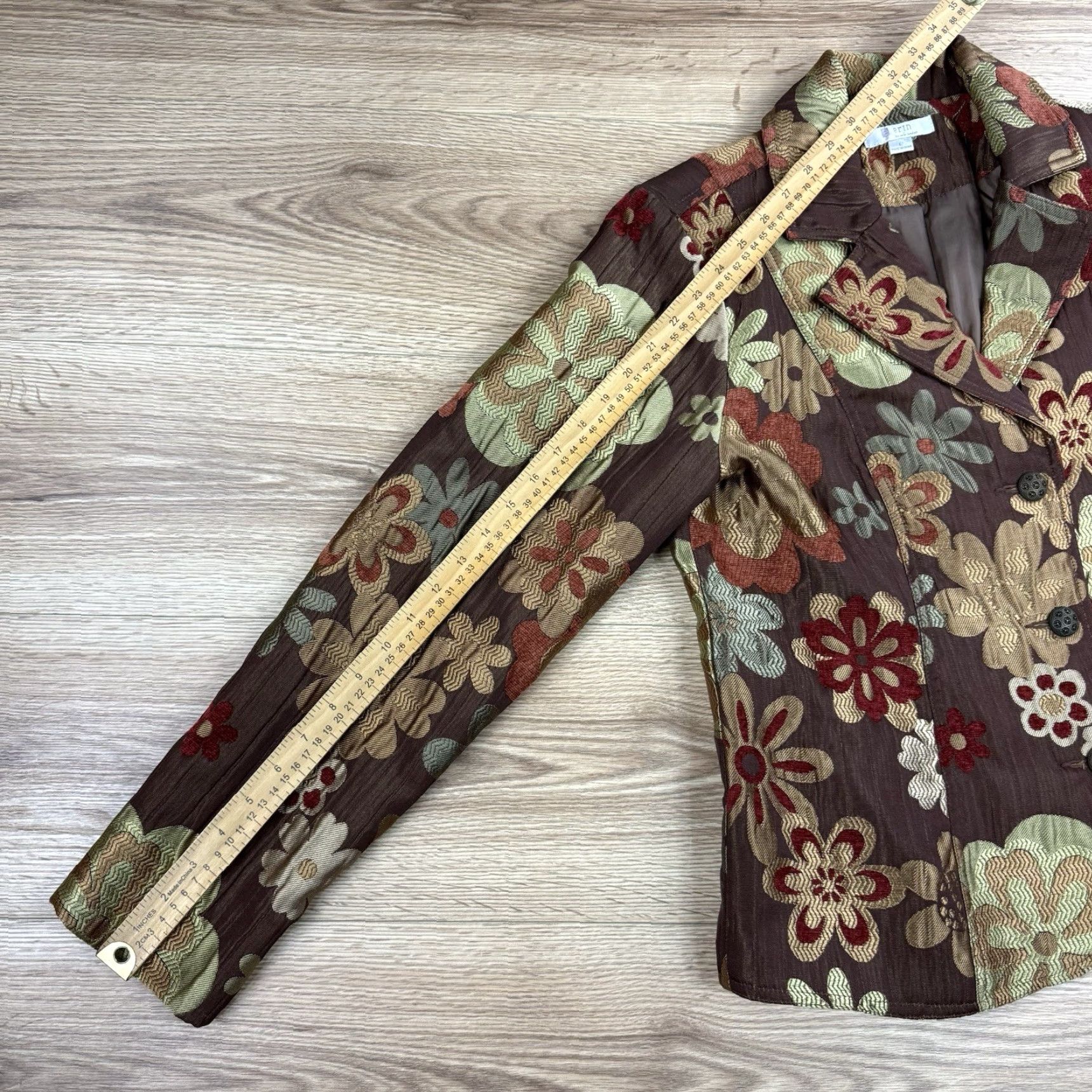 Vintage Erin London Brown Brocade Retro Mod Flower 60s Style Blazer Large Womens Size L / US 10 / IT 46 - 7 Thumbnail