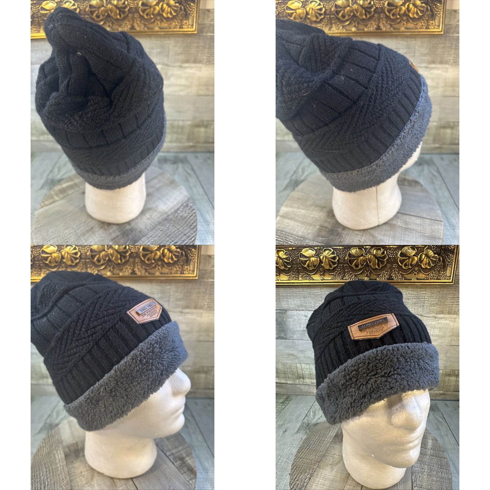 Vintage Song Ting Knit Beanie Black Gray Winter Thermal Hat Adult Size US M / EU 48-50 / 2 - 8 Thumbnail
