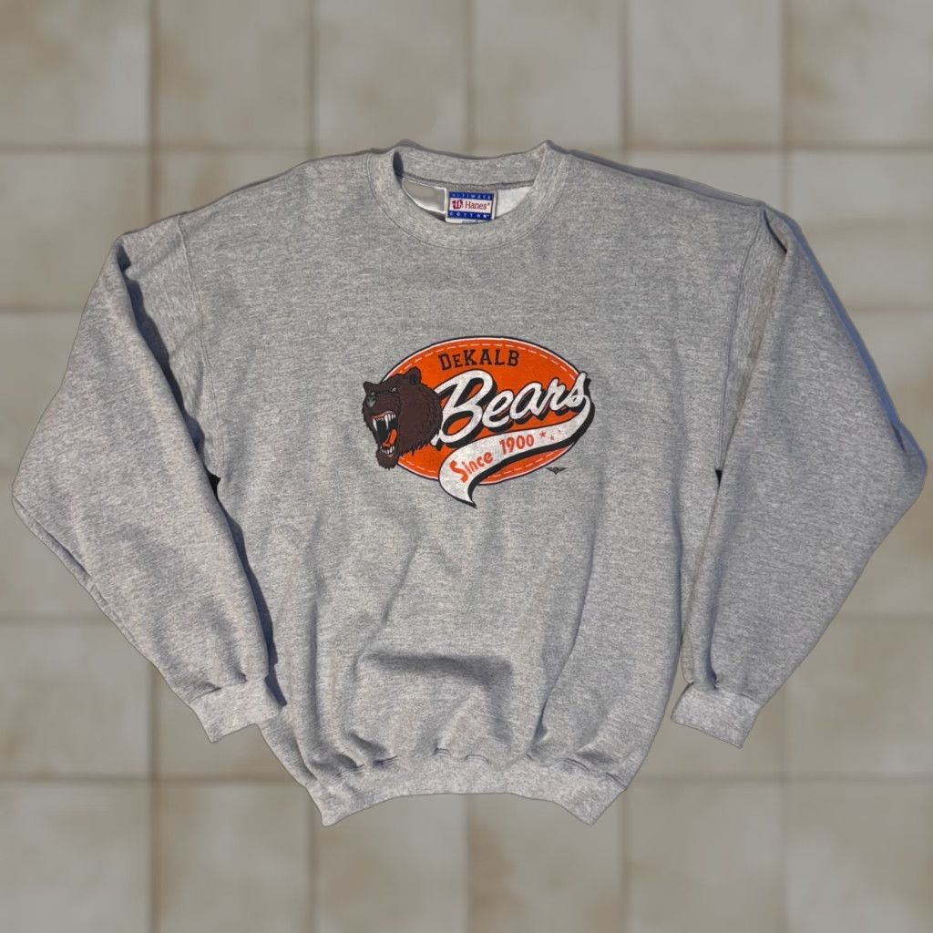 Hanes VINTAGE DeKalb Bears Hanes Sweatshirt M Crew Neck Long Sleeve Pullover Gray Cotton Embroidered Logo 90s Graphic Print Mens Size US M / EU 48-50 / 2 - 1 Thumbnail