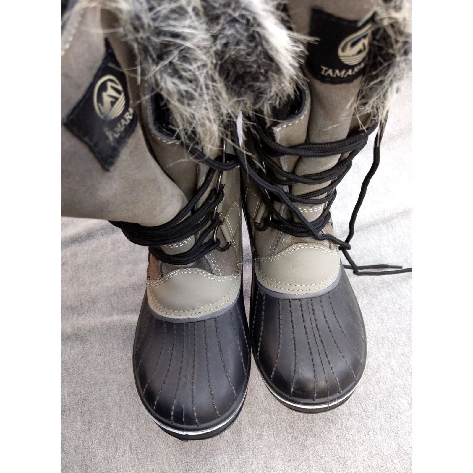 Vintage Tamarack Snow Boots Womens Size 8 Gray Suede Faux Fur Lace Up Mid-Calf Winter Boots - Gray/Suede, 8, Womens Size US 8 / IT 38 - 3 Thumbnail
