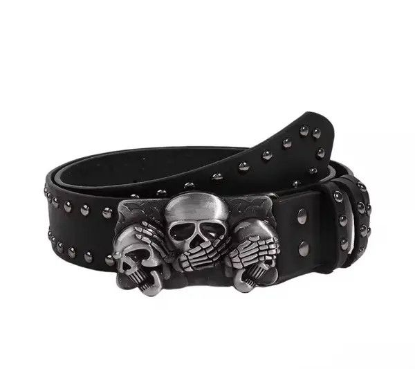 Japanese Brand Unisex Trendy Gothic Punk Skulls Buckle Belt Size 32 - 1 Thumbnail