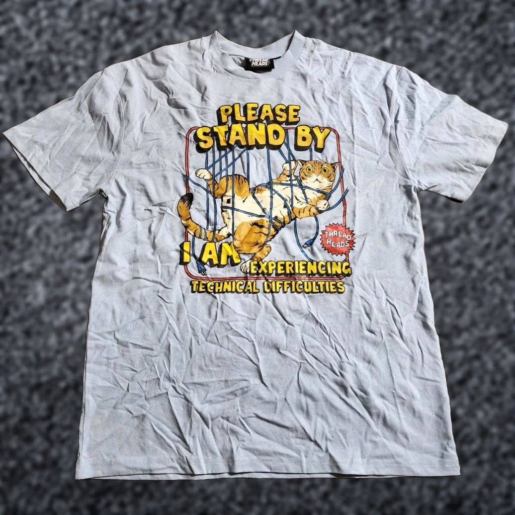 Threadless Threadless Mens M T-Shirt Cat Graphic Print Crew Neck Short Sleeve Blue Cotton Size US M / EU 48-50 / 2 - 1 Thumbnail