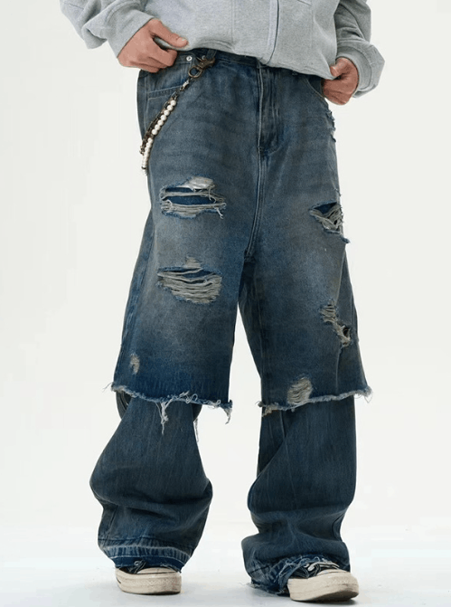 Japanese Brand Washed distressed straight street retro ripped jeans Size US 32 / EU 48 - 1 Thumbnail