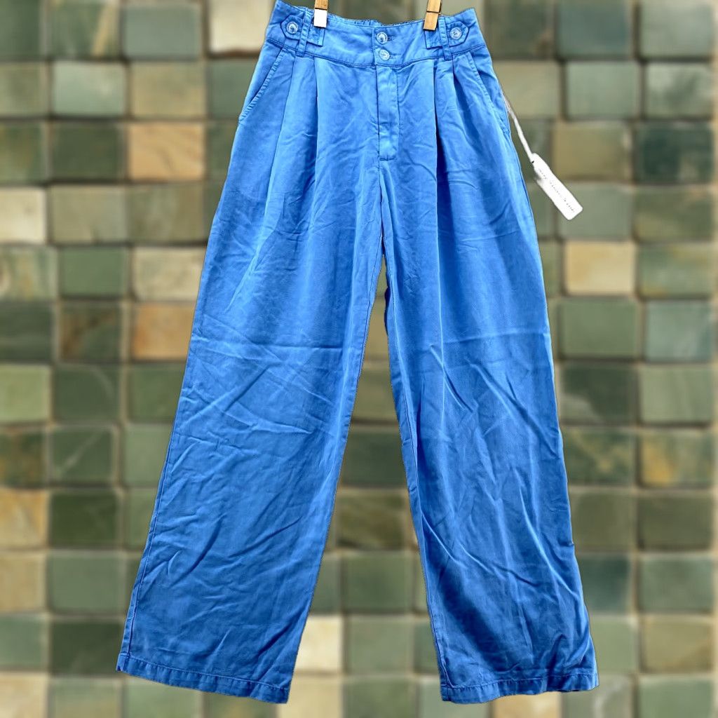 Young Fabulous & Broke VINTAGE Young Fabulous & Broke Linen Blend Pants Women XS Blue Wide-Leg 90s Lagenlook Boho Chic 90s Womens XS Blue Size 26" / US 2 / IT 38 - 1 Thumbnail