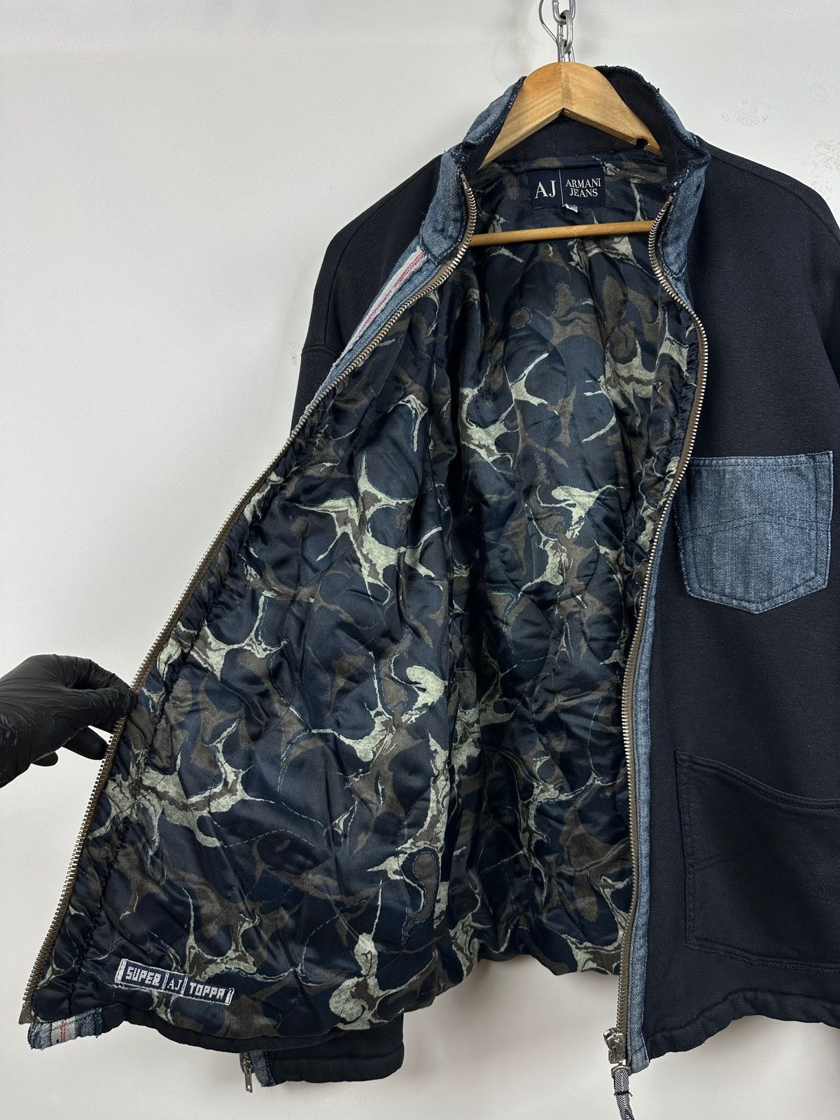 Armani 90s Vintage Armani Jeans Patchwork Hemp/Cotton Navy Jacket Size US XL / EU 56 / 4 - 21 Thumbnail