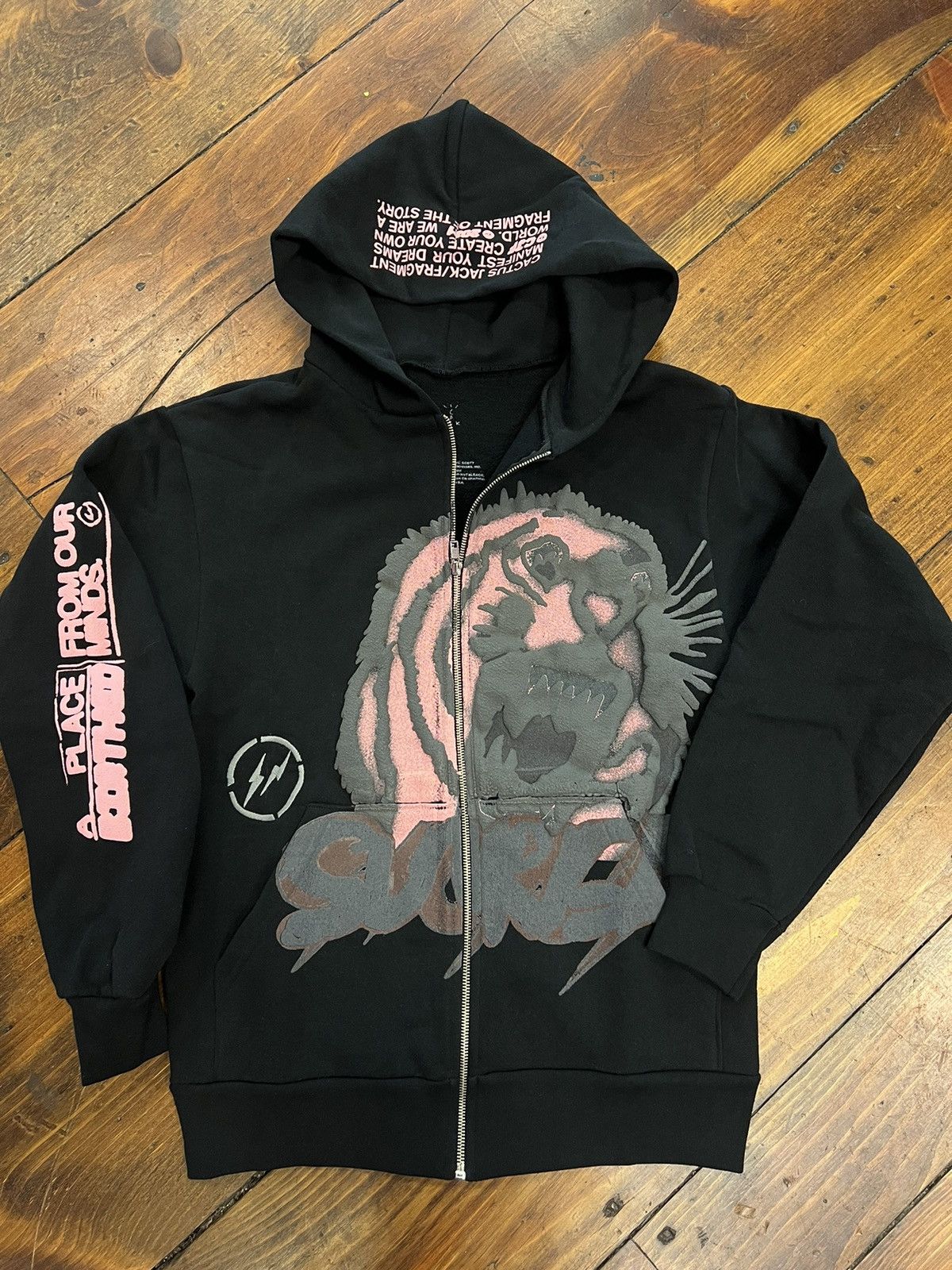 image of Travis Scott Cactus Jack For Fragment Sunrise Zip Up Hoodie in Black, Men's (Size Small)